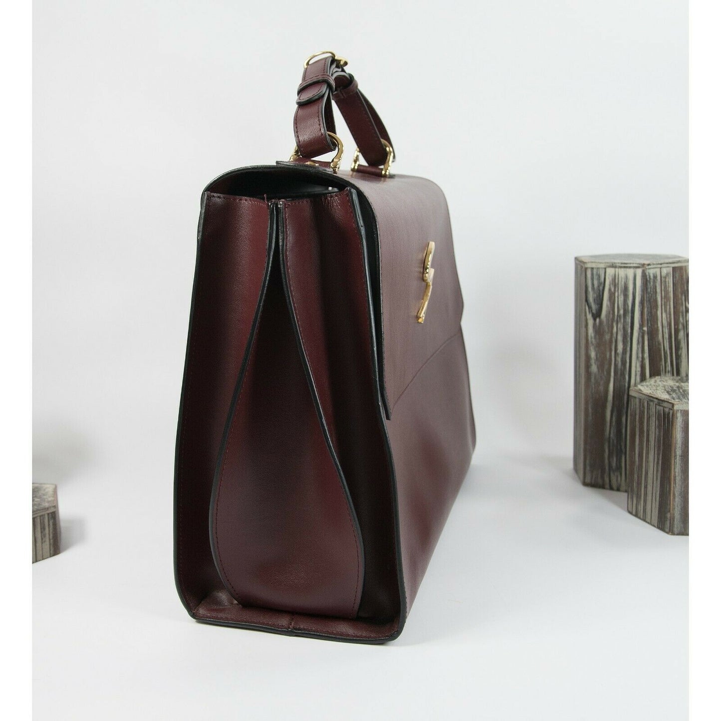Gattinoni Vintage Wine Italian Leather Flap Shoulder Satchel Briefcase Bag EUC