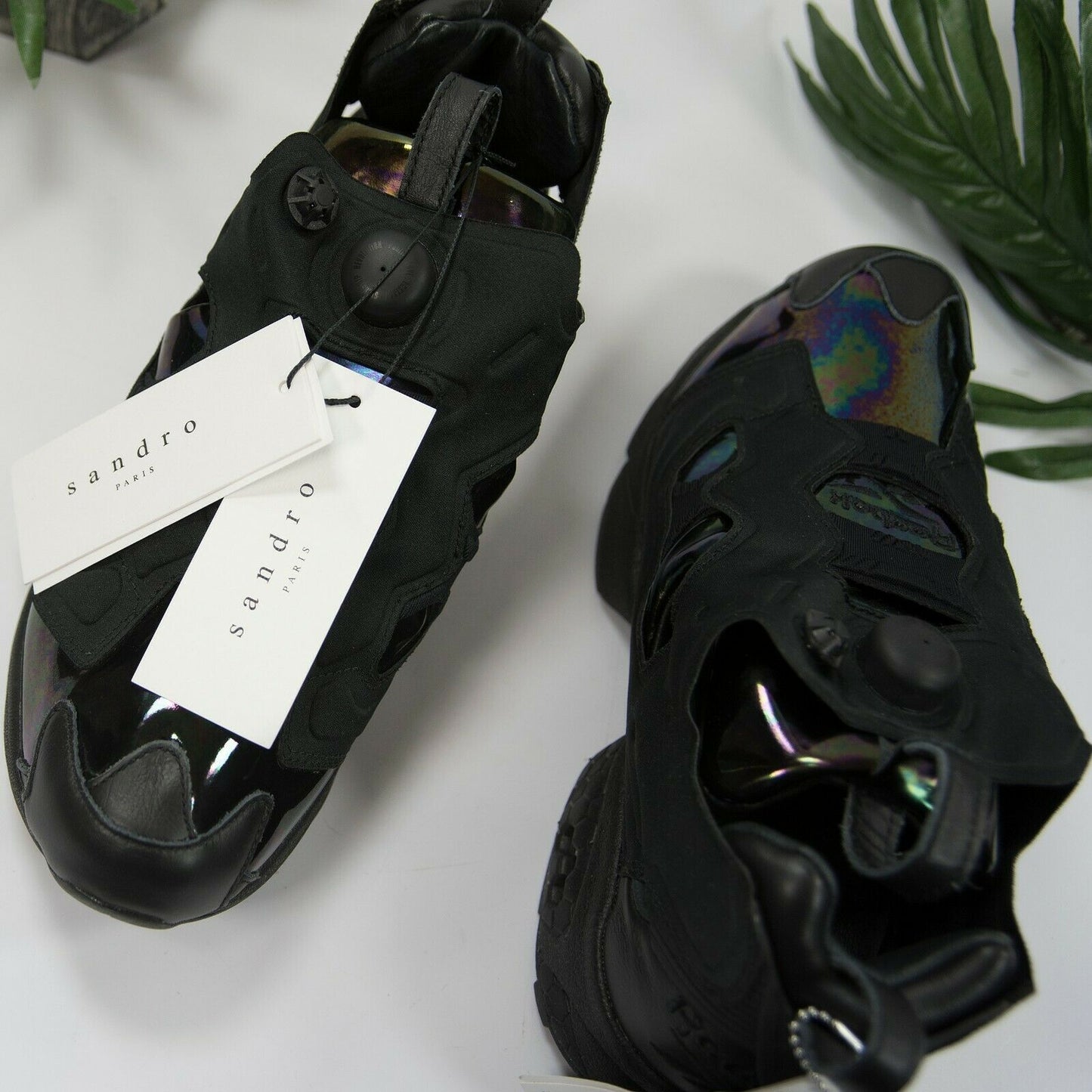 Sandro X Reebok Instapump Fury Black Oil Slick Iridescent Sneaker Shoes Size 10