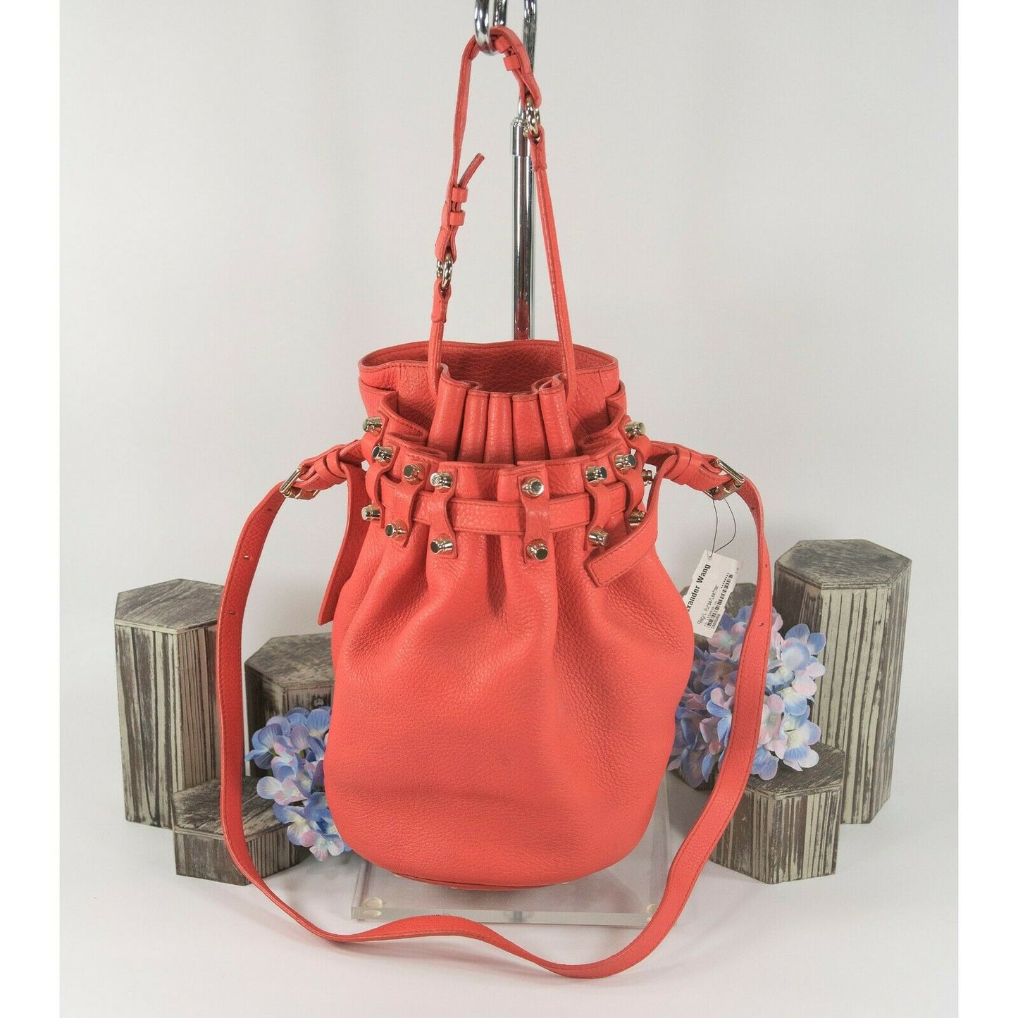 Alexander Wang Red Leather Diego Drawstring Bucket Satchel GUC