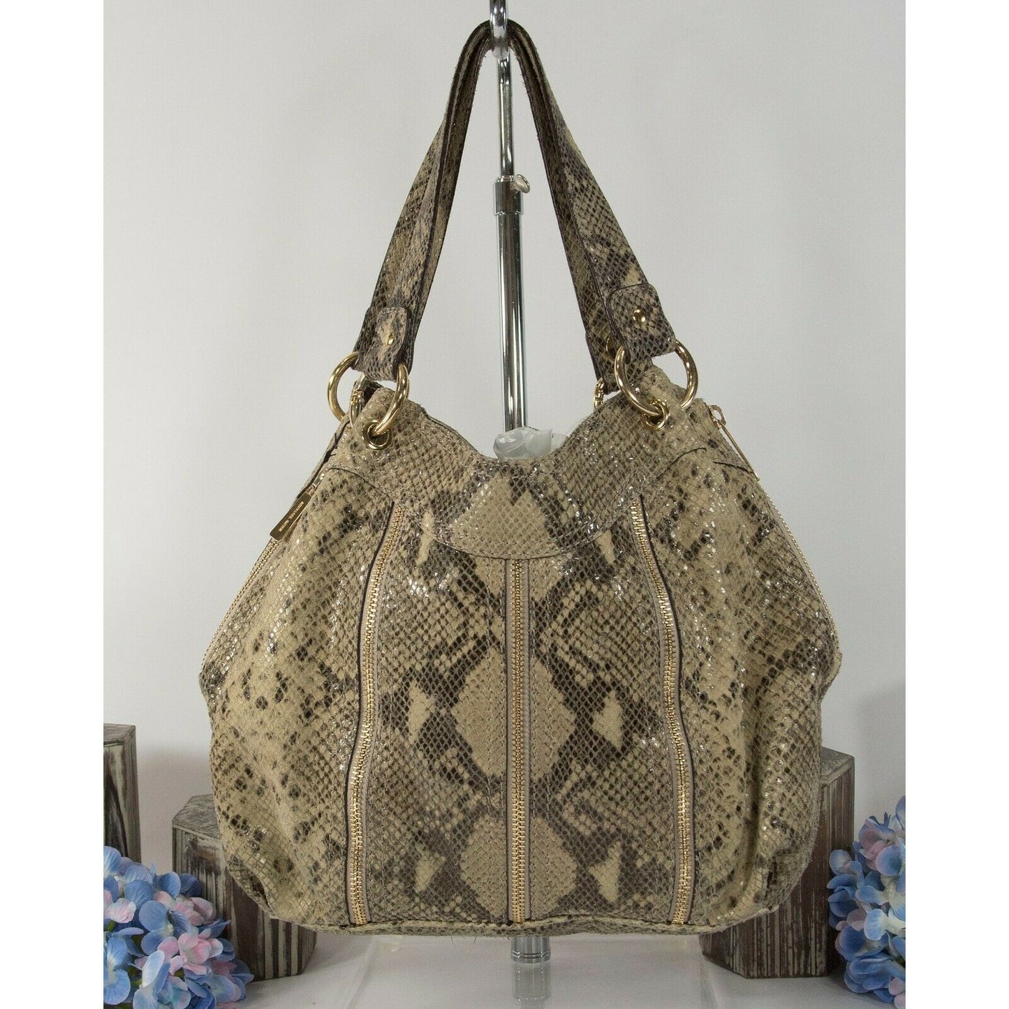 Michael Kors Sand Python Snake Leather Moxley Hobo Shoulder Bag GUC