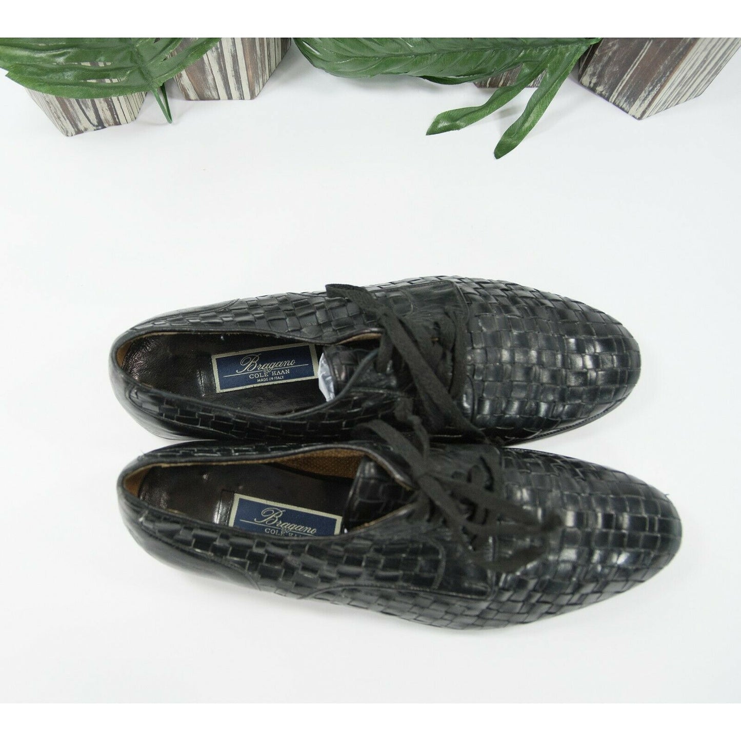 Cole Haan Black Woven Leather Lace Up Oxford Loafer Shoes Size 13