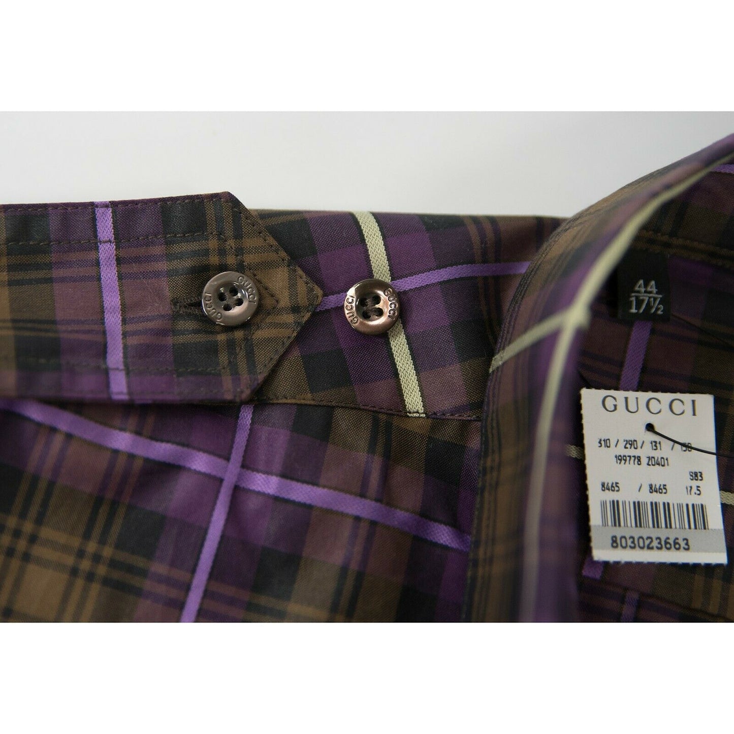 Gucci Purple Plaid Cotton Button Down Dress Work Shirt 44 17.5 NWT