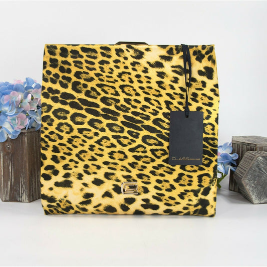 Roberto Cavalli Class Satin Leopard Flat Frame Clutch Bag NWT