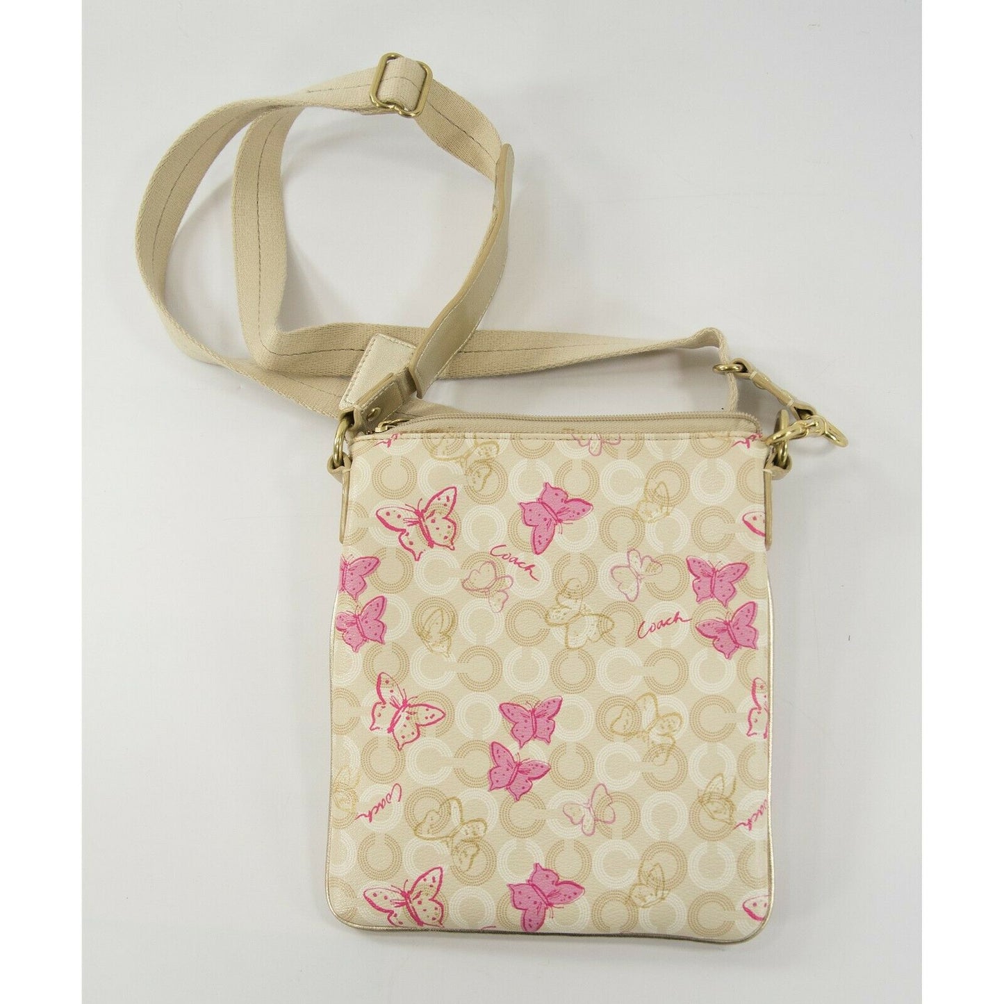 Coach Waverly Light Khaki Pink Butterfly Swingpack Crossbody Bag 47631 EUC
