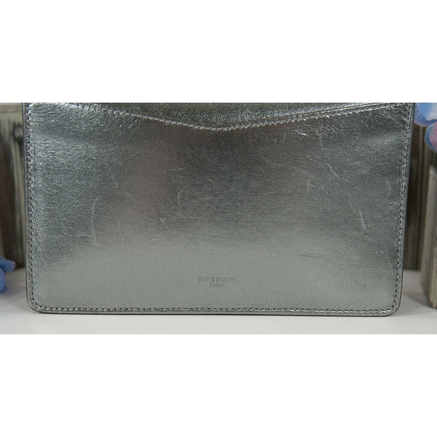 Givenchy Gunmetal Metallic Pandora Lambskin Leather Clutch Crossbody Bag