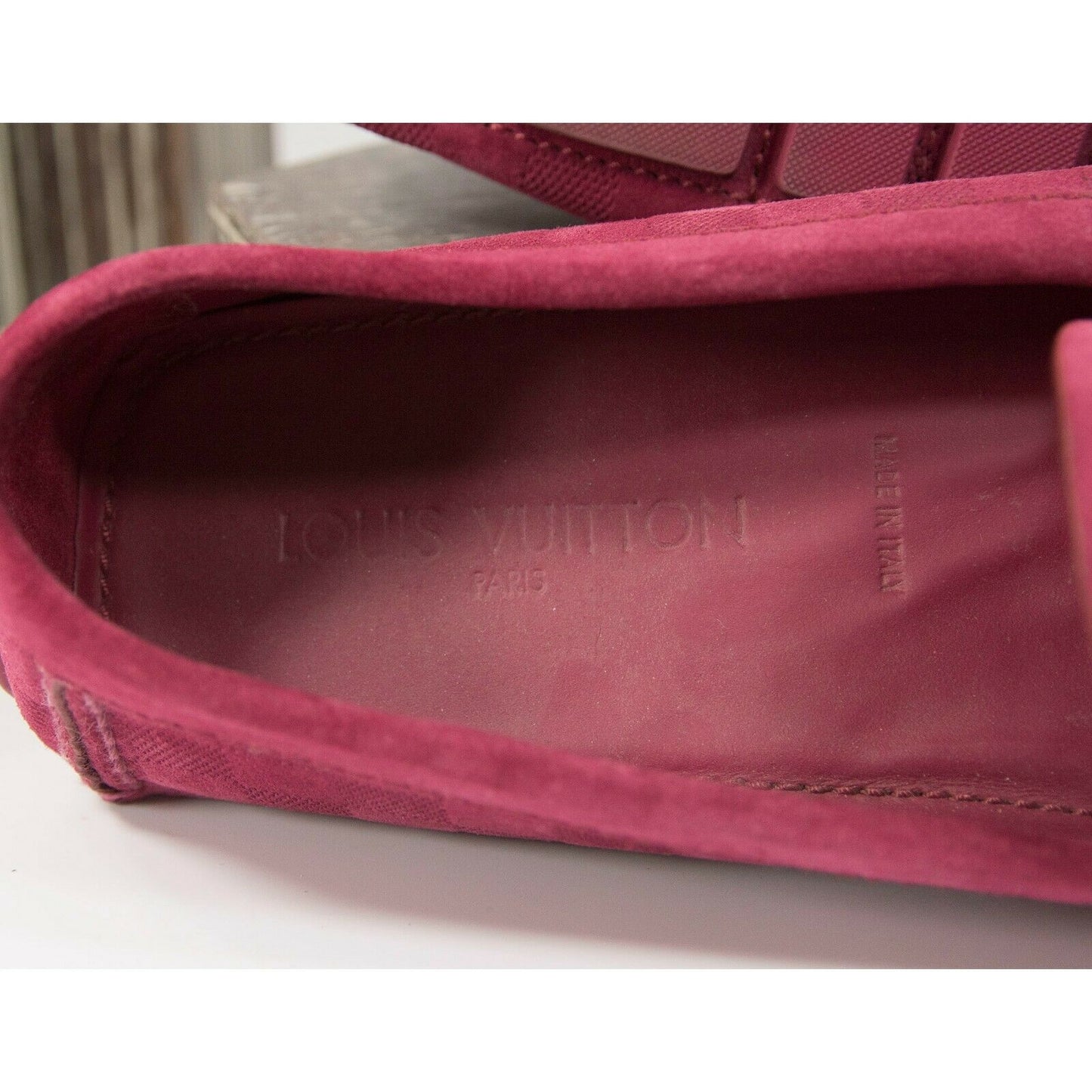 Louis Vuitton Damier Cranberry Suede Vintage Penny Loafer Driving Moccasin Sz 12