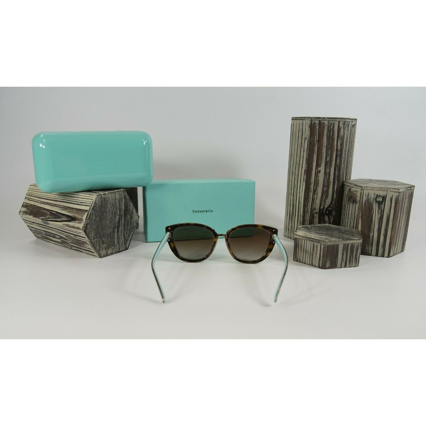 Tiffanys TF4152 Logo Brown Tortoise Logo Cat Eye Sunglasses with Case and Box