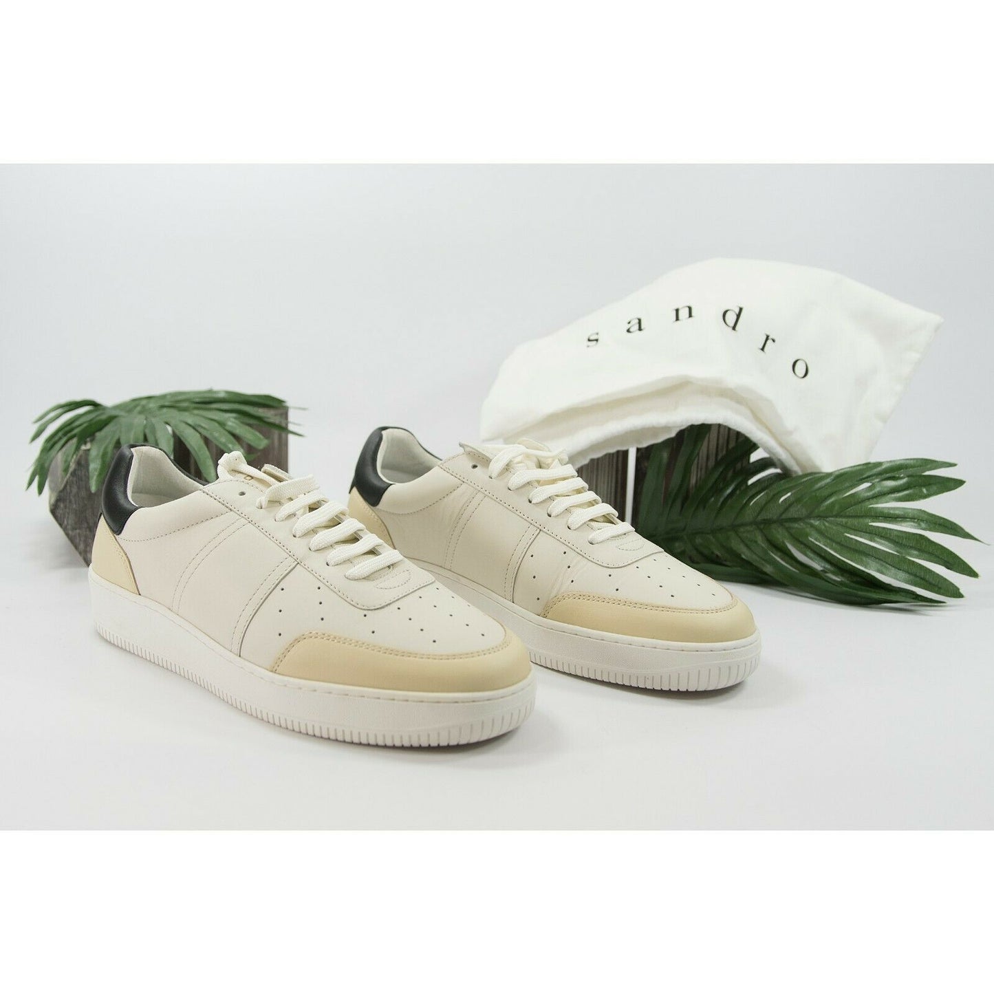 Sandro Unisex H17 Miran Cream Black Leather Sneaker Shoes Size 37 US 7