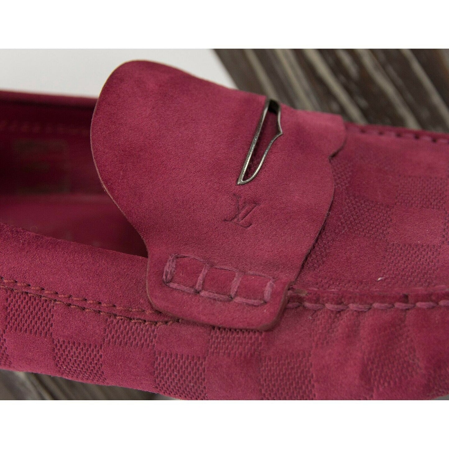 Louis Vuitton Damier Cranberry Suede Vintage Penny Loafer Driving Moccasin Sz 12