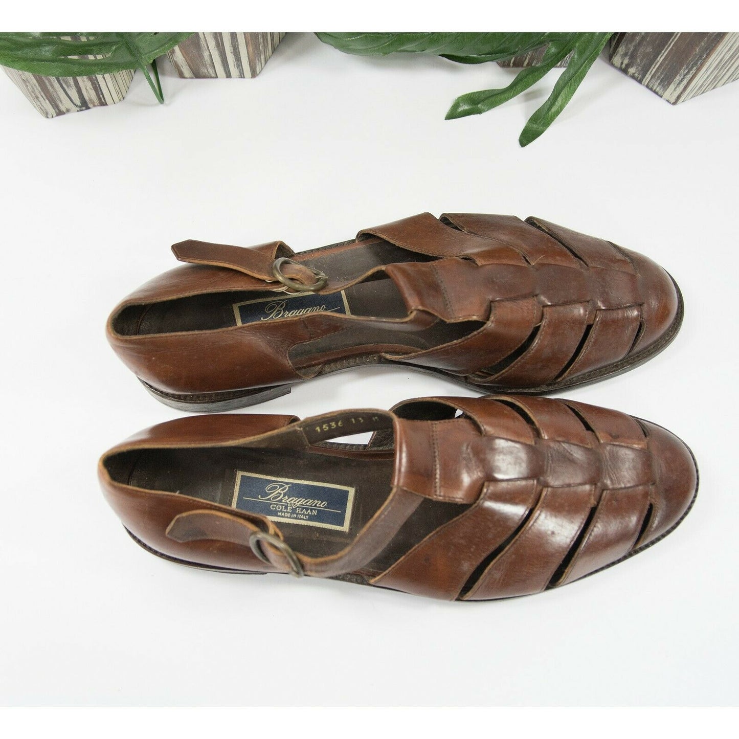 Cole Haan Brown Leather Open Work Buckle Loafer Sandal Shoes Size 13