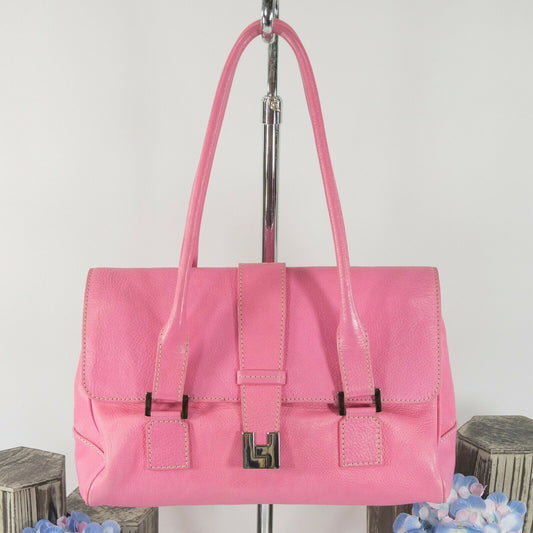 Lambertson Truex Vintage Bright Pink Leather Satchel GUC