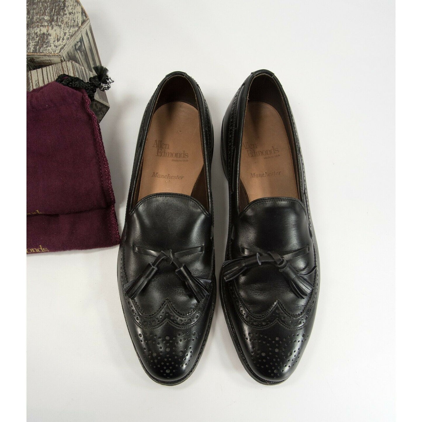 Allen Edmonds Black Leather Wing Tip Tassel Oxford Loafer Size 9