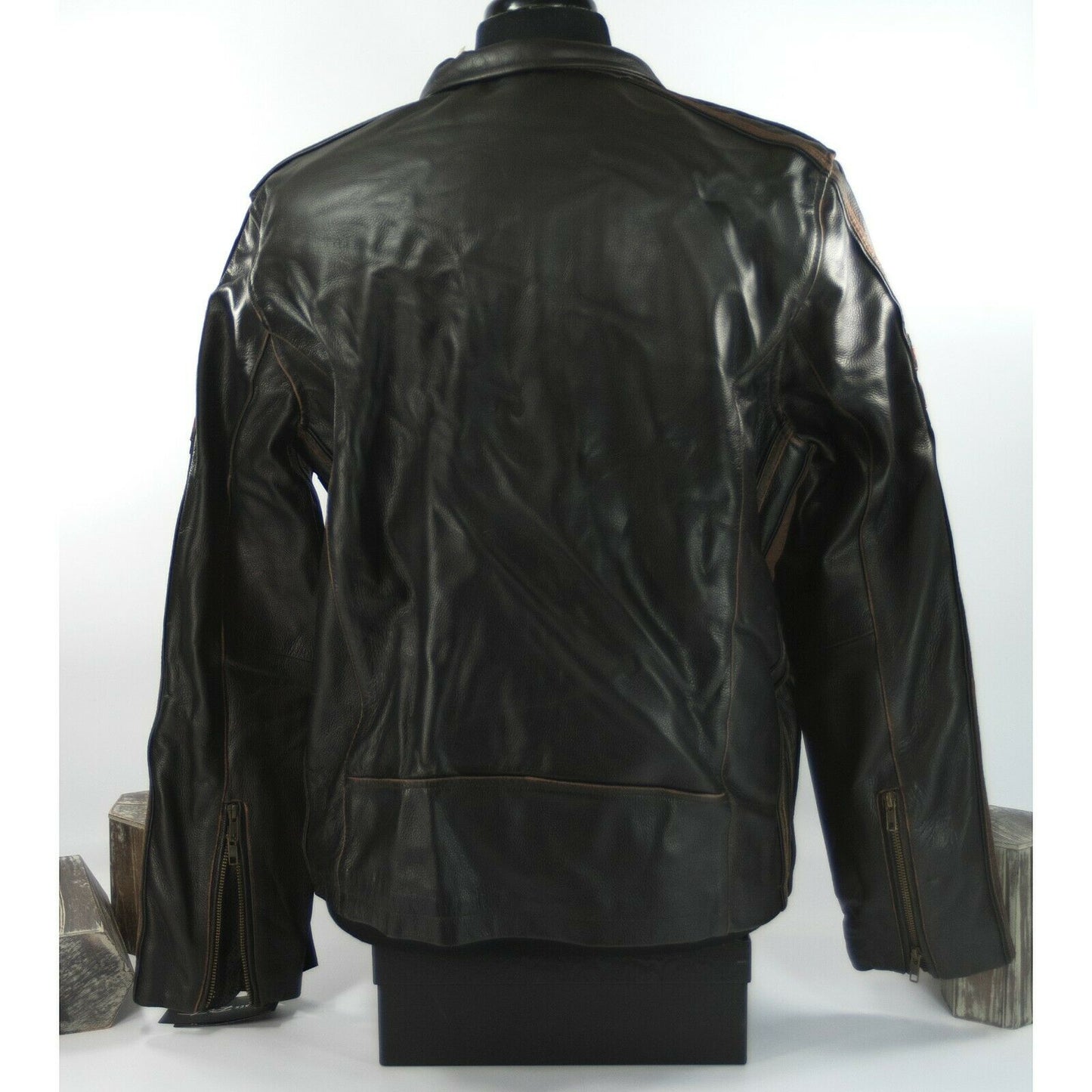 Black Rivet Brown Heavy Lined Leather Motorcycle Jacket L NWT $700