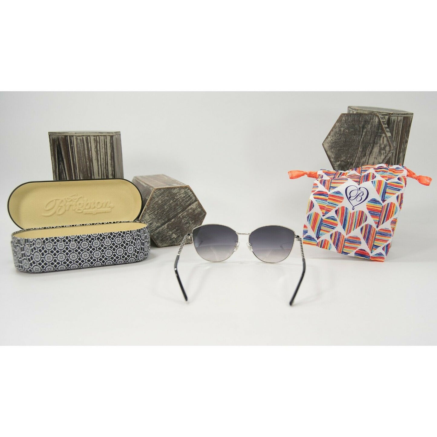 Brighton Toledo Alto Black Silver Crystal Sunglasses with Tin Case