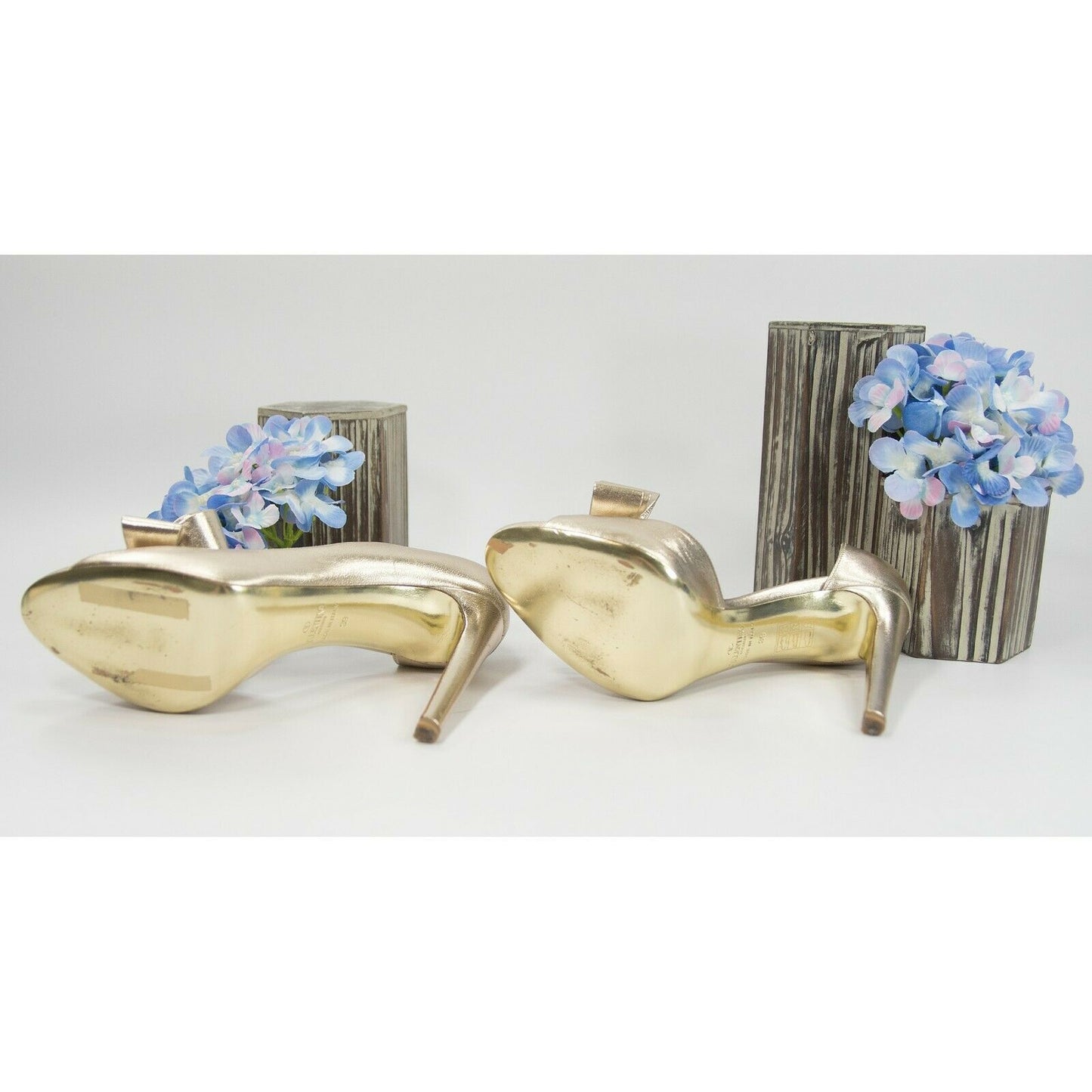 Valentino Gold Metallic Leather D'Orsay Bow Stilletto Heels Shoes Sz 39 9