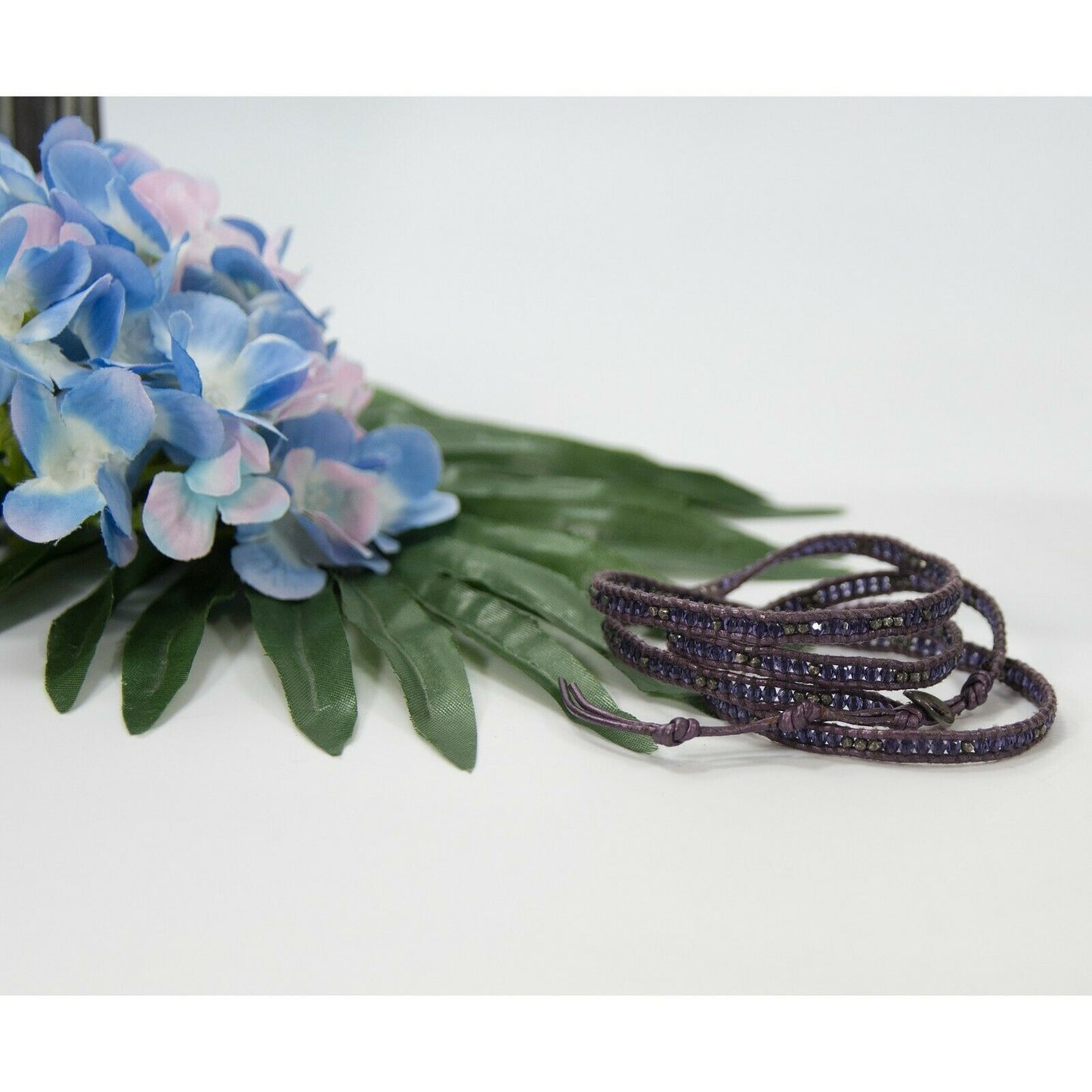 Chan Luu Purple Leather Crystal Wrap Around Bracelet