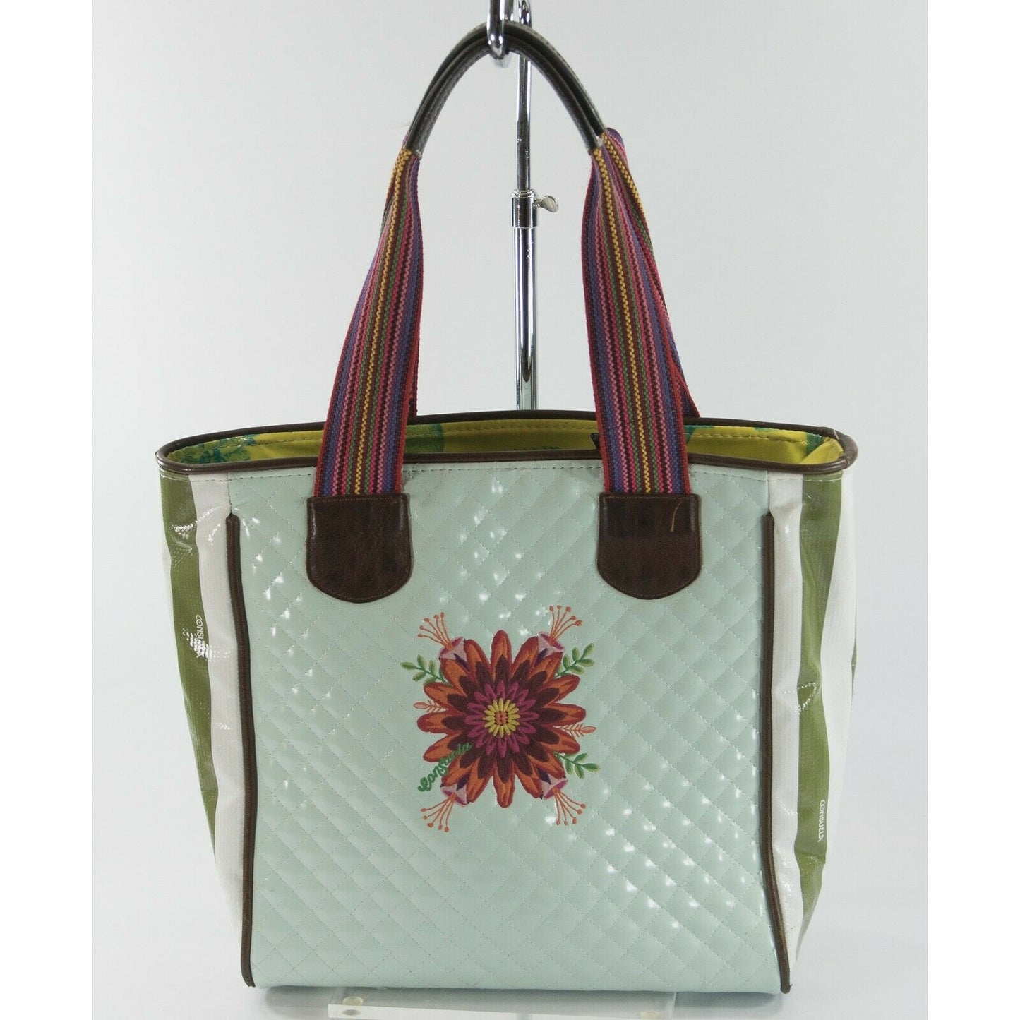 Consuela Austin Sophie Mint Floral Embroidered Leather Large Tote Bag EUC